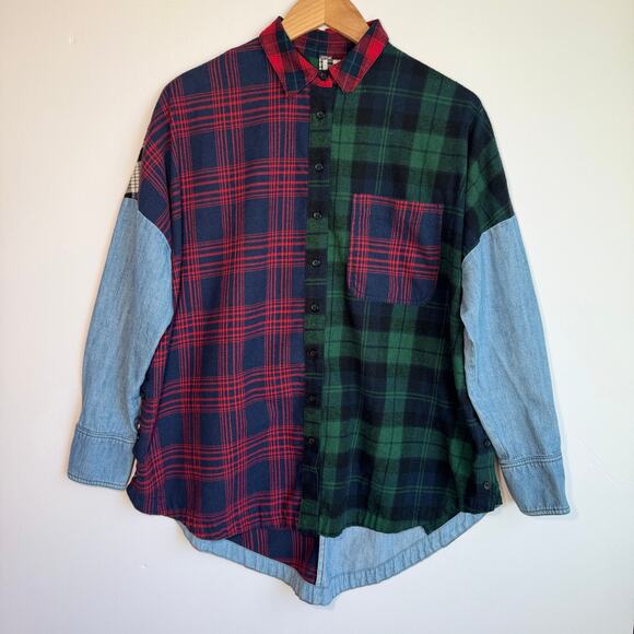 Free People Plaid Rainbow Rays Flannel Oversized Button Down Shirt Extra Small - Picture 1 of 16
